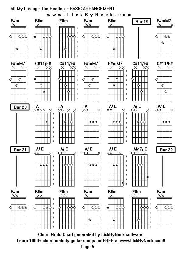 Chord Grids Chart of chord melody fingerstyle guitar song-All My Loving - The Beatles  - BASIC ARRANGEMENT,generated by LickByNeck software.